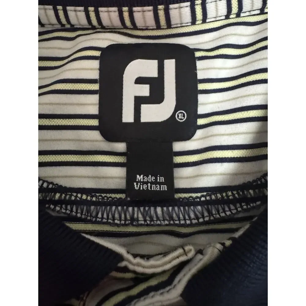 FootJoy Mens XL Golf Polo Striped White Yellow Blue Serrano Club Performance S/S